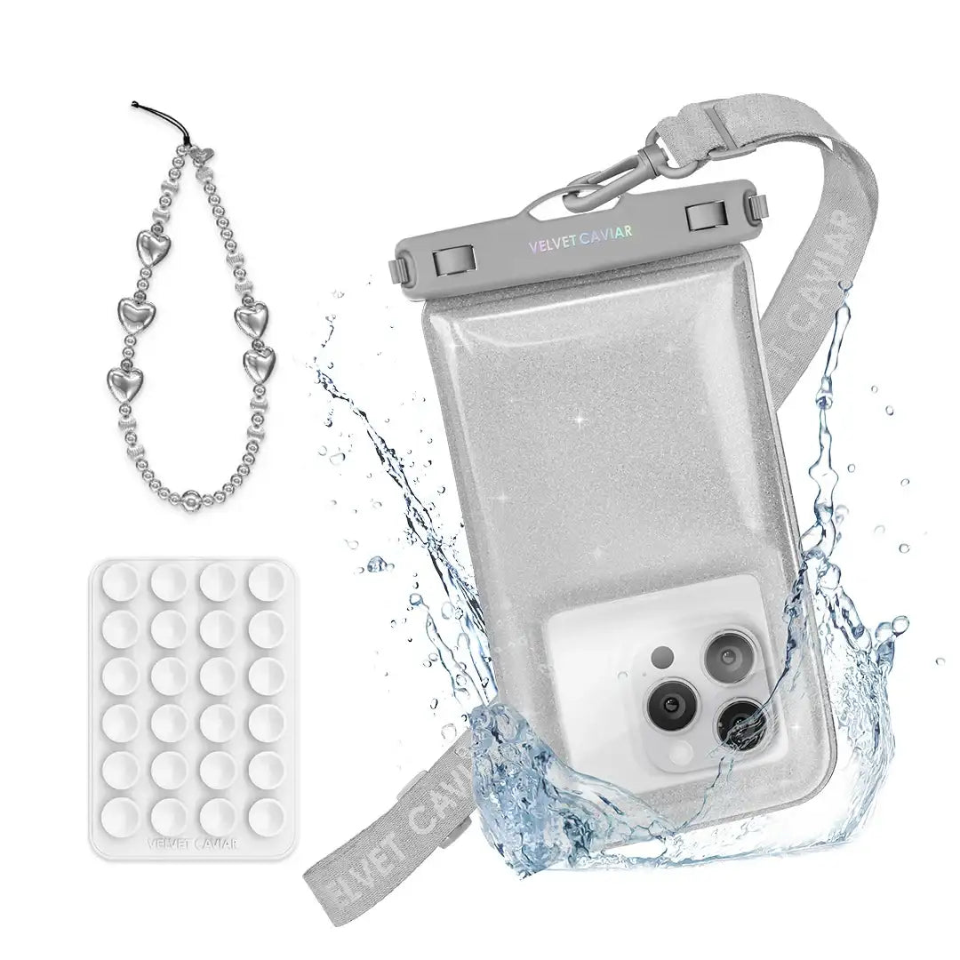 Silver Stardust Waterproof Floating Phone Pouch Bundle