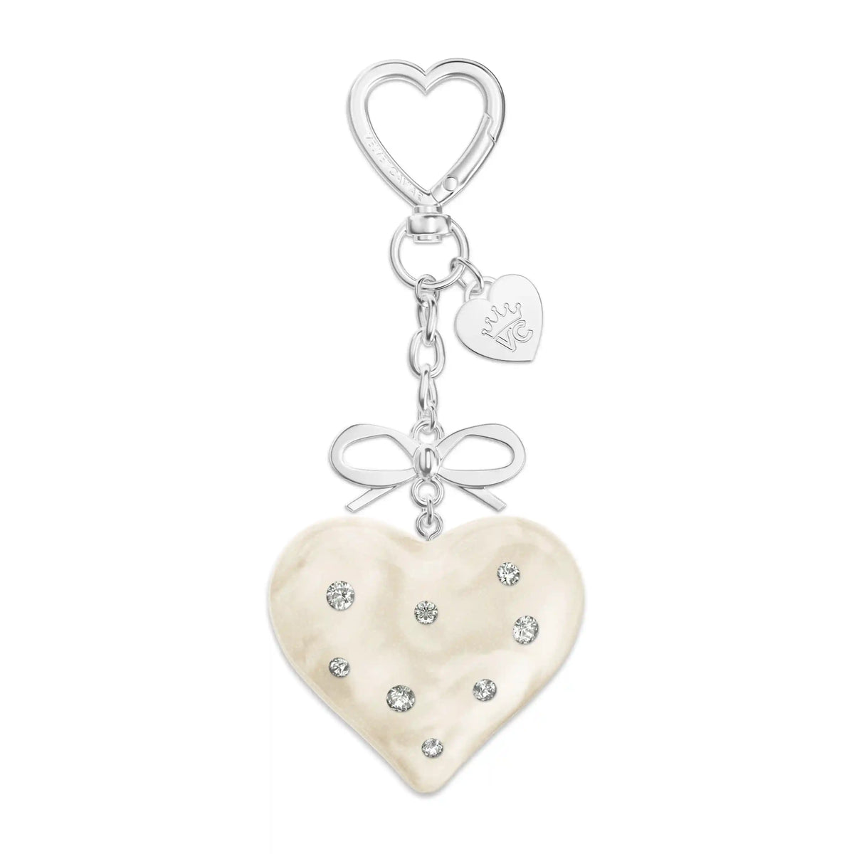 Cream Crystal Heart Bag Charm