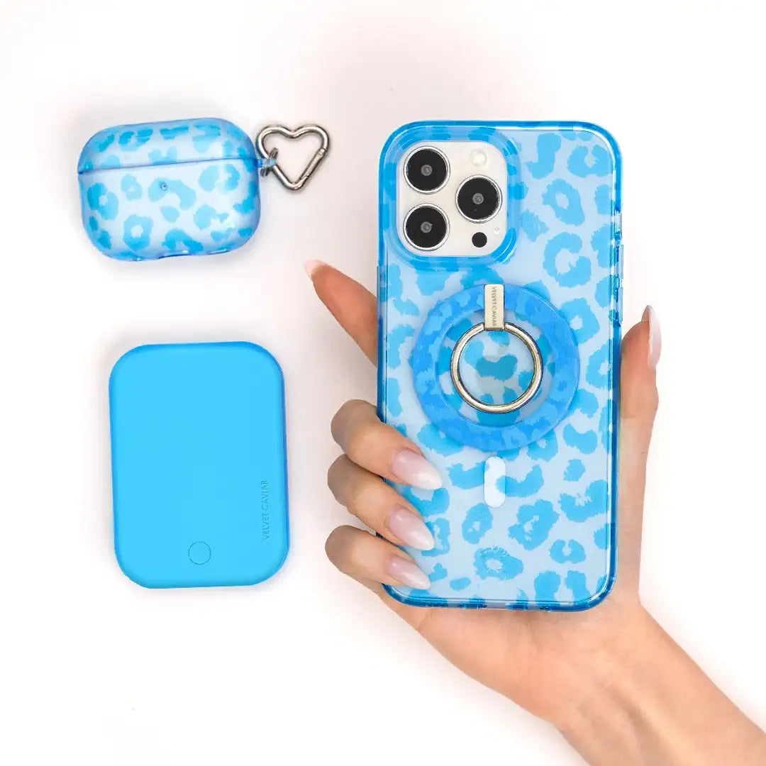 Aqua Blue Leopard MagSafe Grip Ring